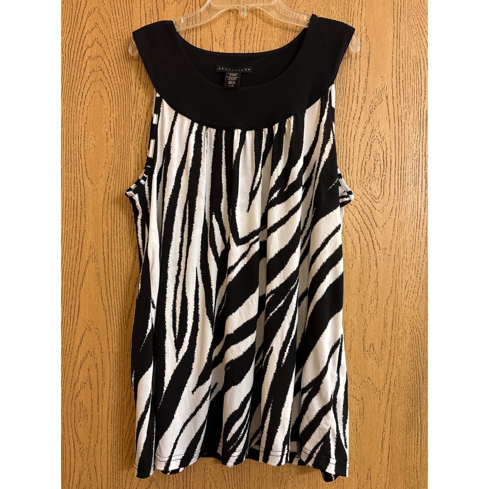 Apostrophe Womens Zebra Print Sleeveless Blouse Black White Scoop Neck L Flowy